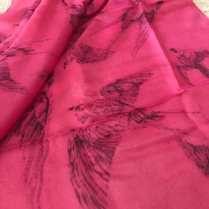 Brand new Pink swallow bird 100% silk scarf